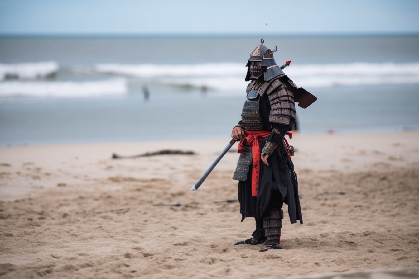 Samurai at the beach, Canon EOS5D, 60mm --ar 3:2 --seed 595958952 --v 5