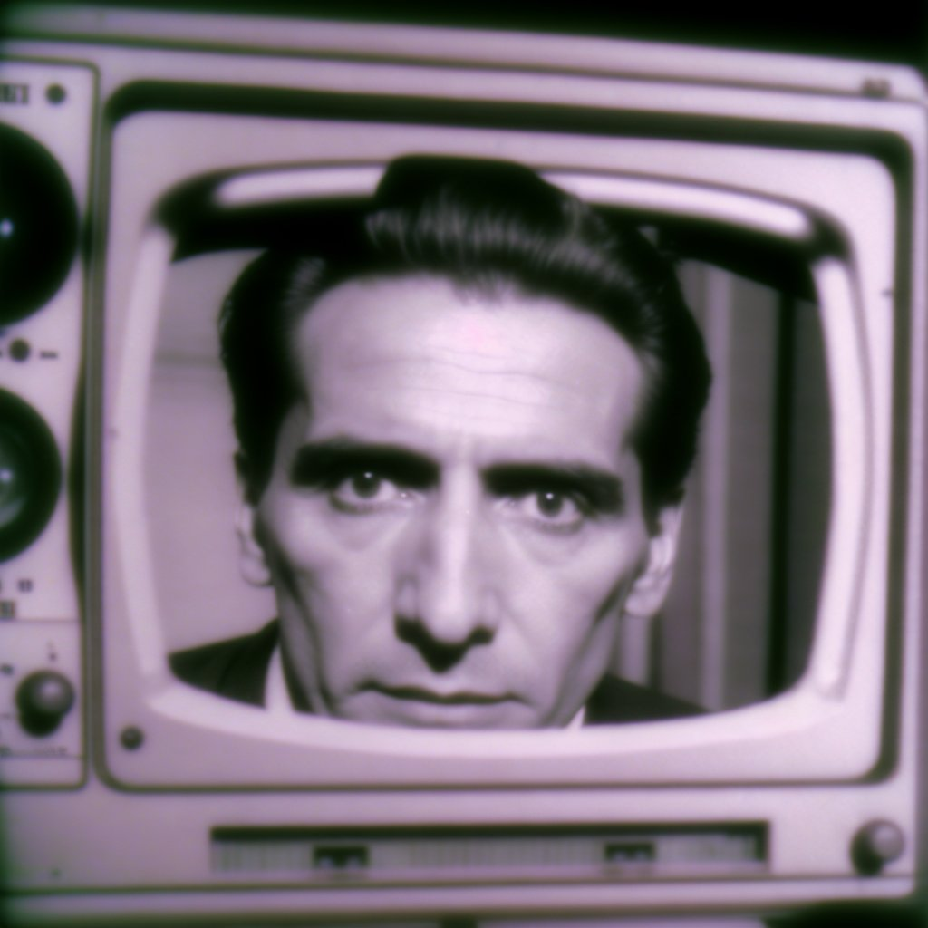 Man facing camera, grainy, low - res, 1990s tv production